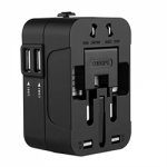 Travel Adapter with USB Universal All-in-One Global Travel Adapter Power Converter Wall Charger AC Power Plug Adapter USB Charging Port for US EU UK US Black