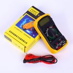 Digital multimeter tester counting with DC AC voltmeter and ohm voltage amplifier meter; measures voltage, current, resistance, continuity and diodes