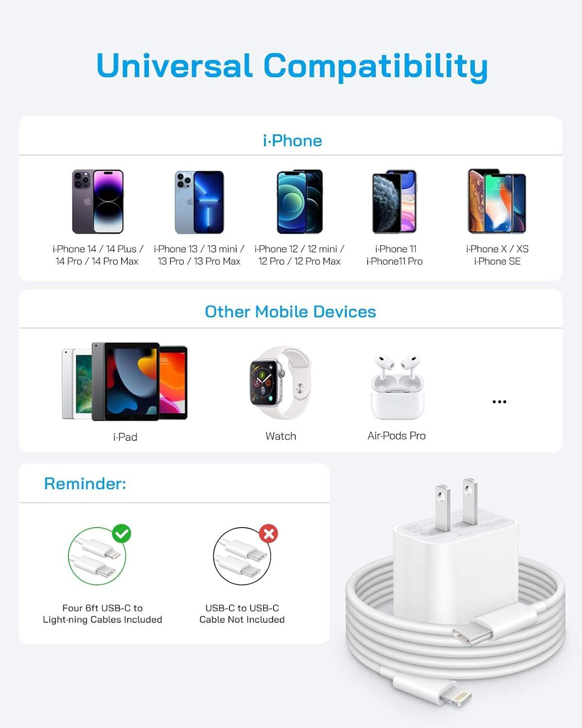 EL002 USB-C Power Adapter with USB-C to Lightning Cable Set - adjustable or application view