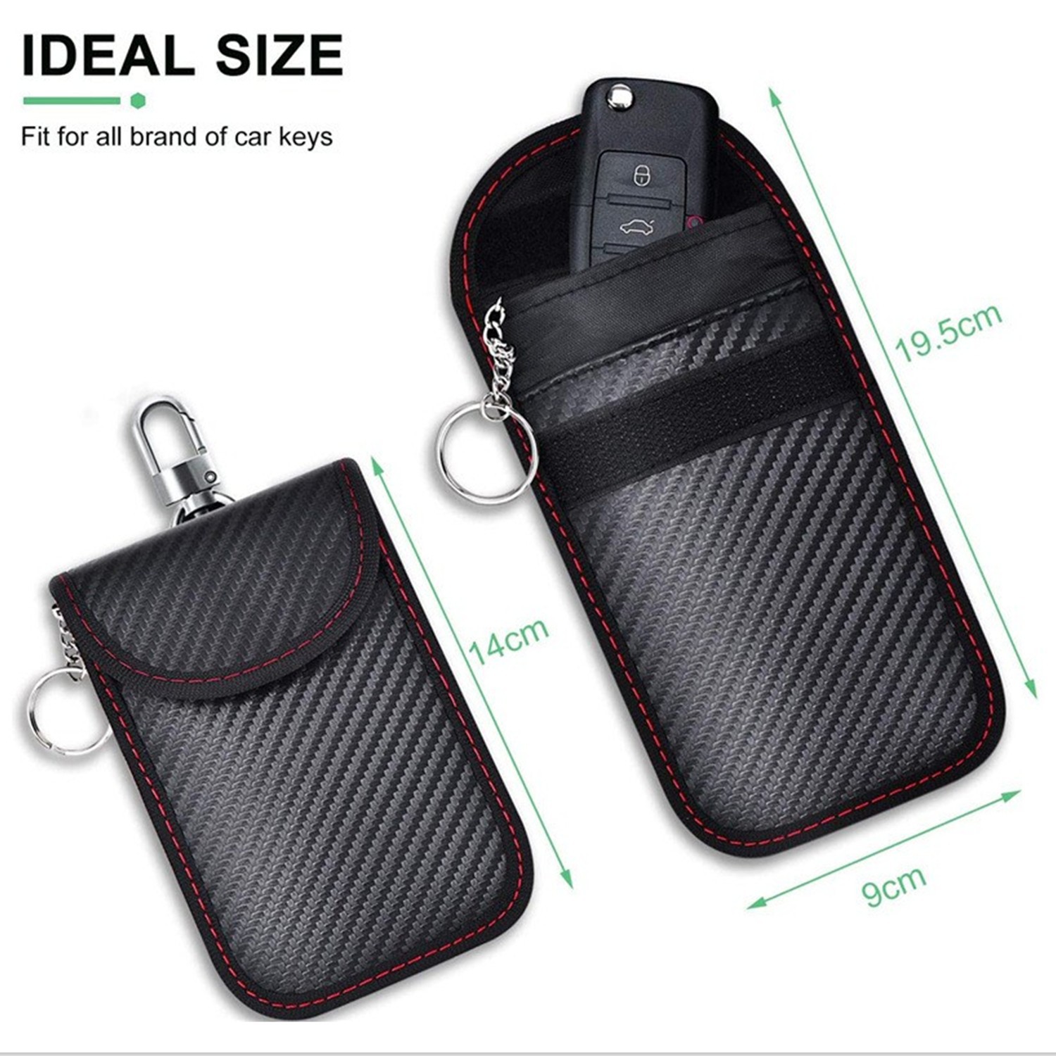 QC007 RFID Signal Blocking Car Key Fob Pouch with Key Ring - product detail view